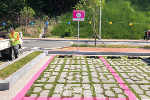 국립예산 치유의 숲 임산부 전용주차구역 신규 설치 모습.