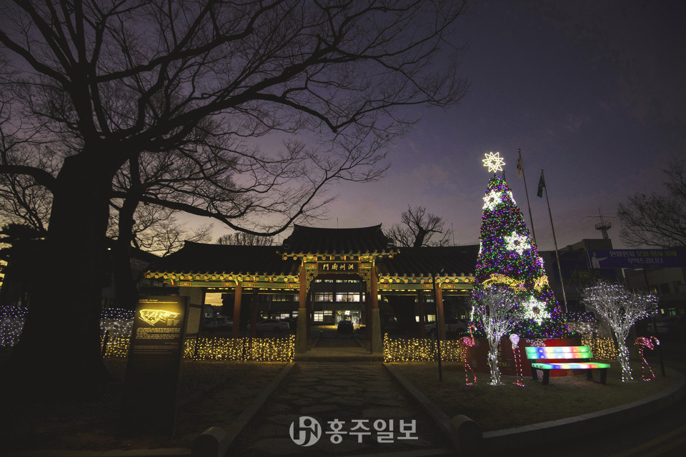 군청 홍주아문 인근에 설치된 크리스마스트리.