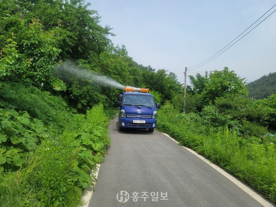 지난 1일 실시된 공동방제 작업.