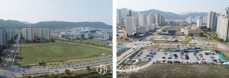 내포신도시 내 대동초(왼쪽 사진)와 주촌중(오른쪽 사진) 설립 예정 부지.