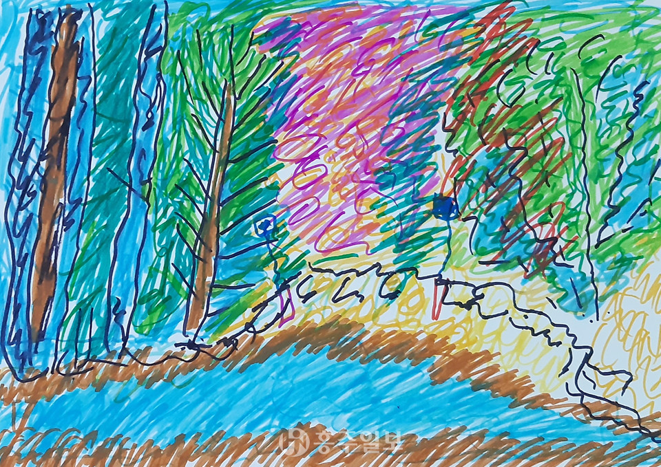 전명자(83) 〈봄나무〉 36×26㎝ 수성싸인펜