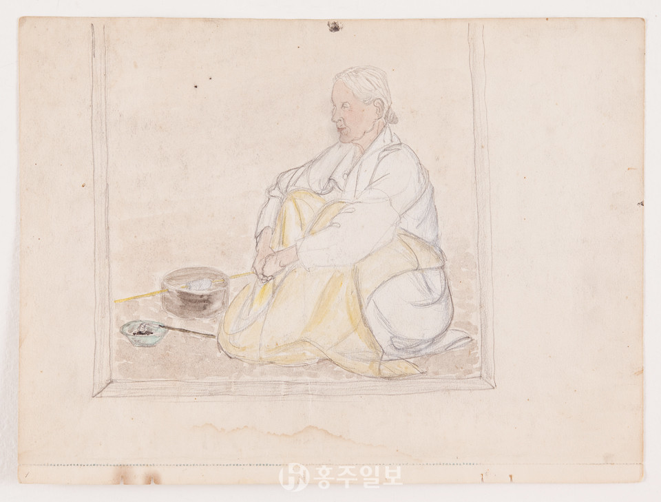 어머니, 종이에 채색, 26.5x36.5cm, 1943년.