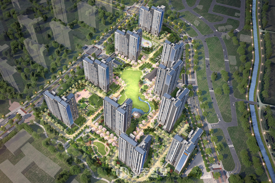 내포신도시 한울초등학교 인근에 건립될 충남형 도시리브투게더 항공조감도.<br>