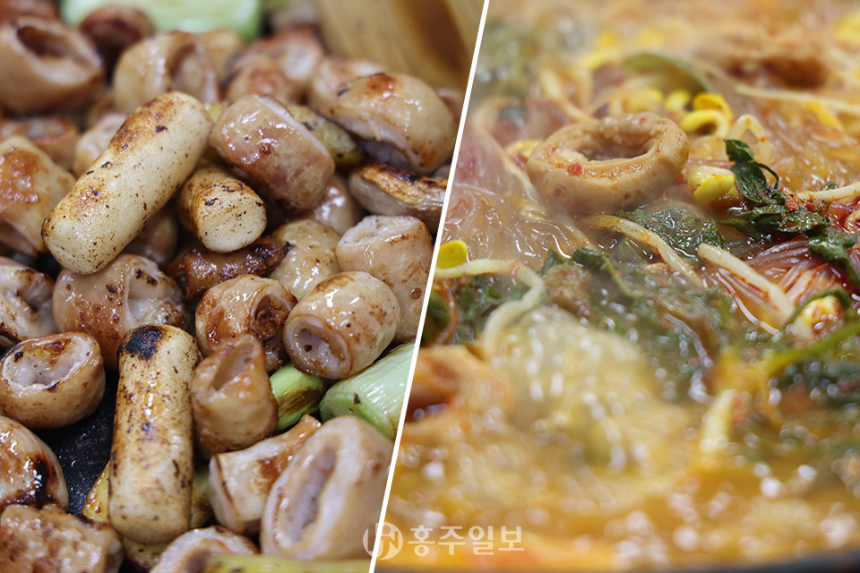 ‘전설의 삽교곱창’의 대표메뉴인 곱창구이와 곱창전골.